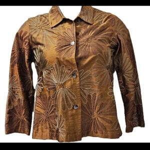 Chico's Copper-Brown Embroidered Silk Jacket